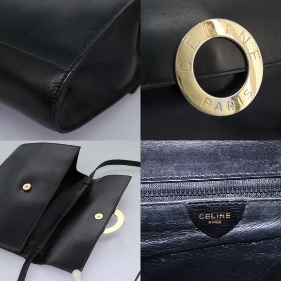 CELINE Circle Shoulder Bag Leather Black Gold - Picture 11 of 13